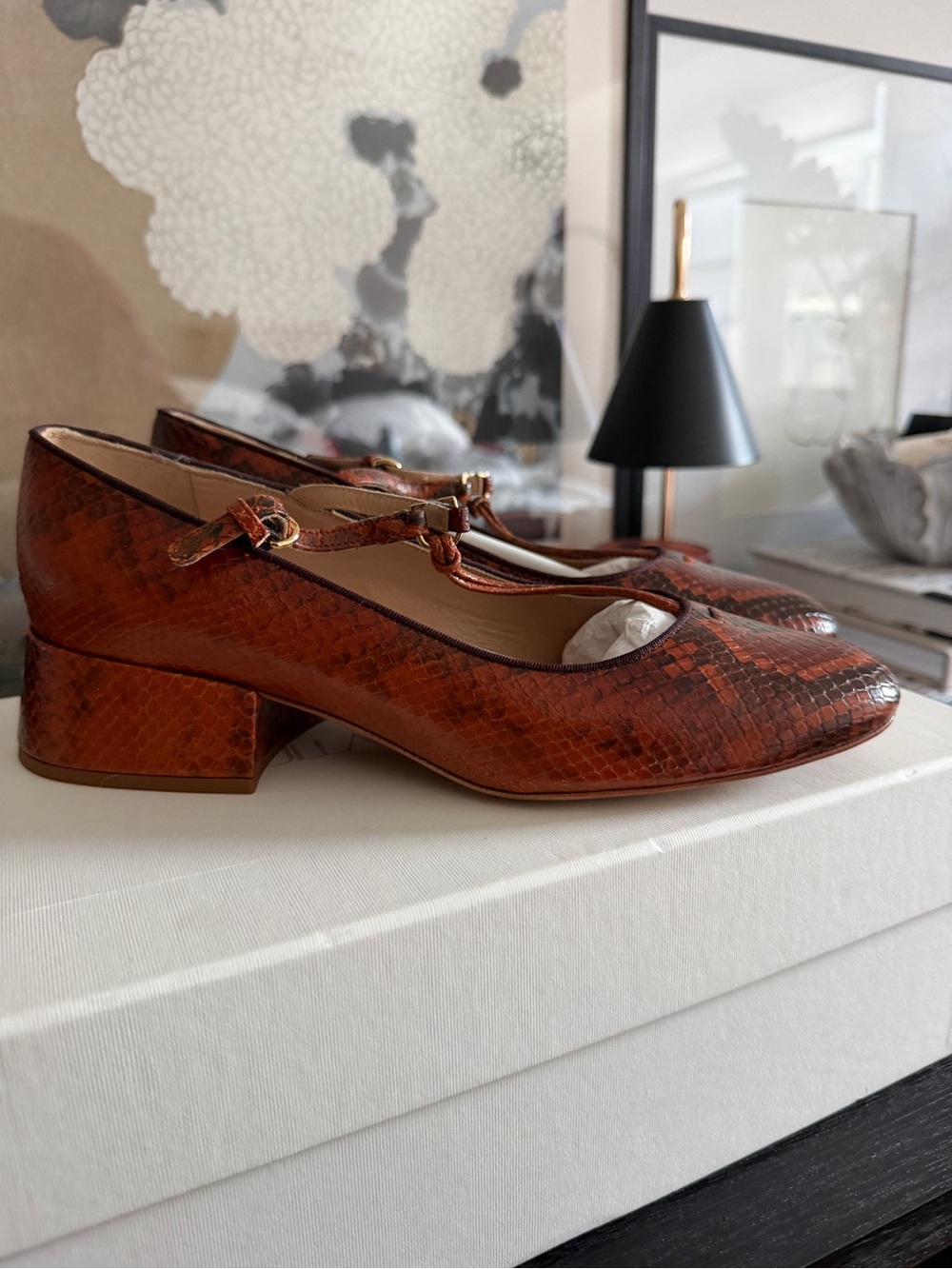 Ulla Johnson Lucy Mary Jane Heel Sunset Python UJ43061A Size 38.5 US 8 - Picture 3 of 7